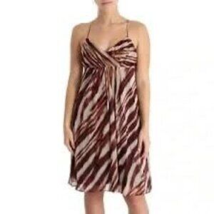 NWT Ann Taylor Brown & Beige Zebra Print Spaghetti Strap Midi Dress Women's Size